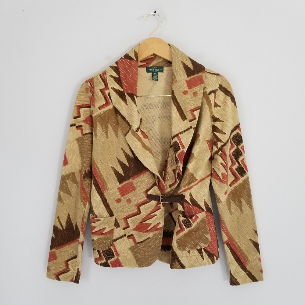 Ralph Lauren Aztec Print Cotton Knit Blazer Jacket Western PS